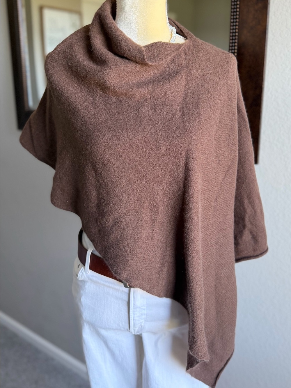 J Crew Cashmere Blend Poncho Womens Brown Knit Shawl Wrap One Size